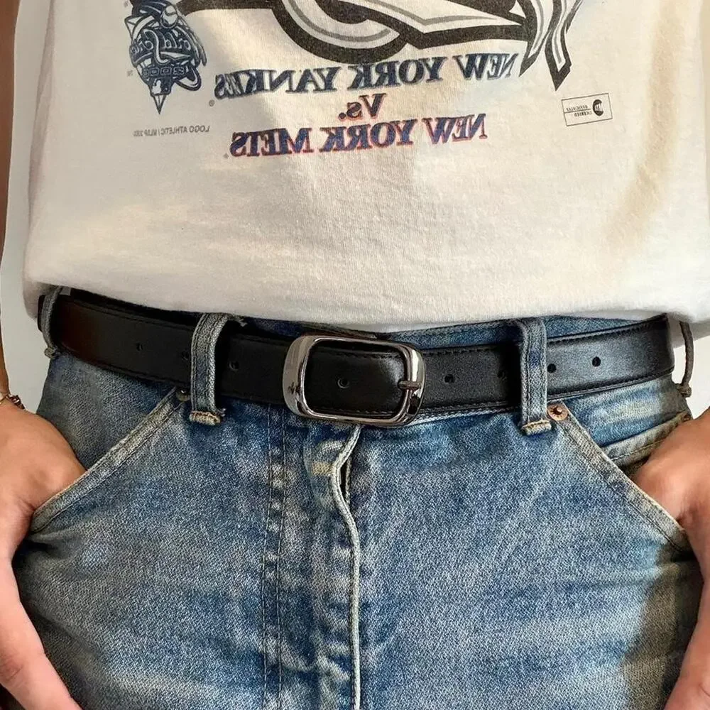 Casual black faux leather belt
